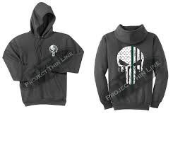 Despite being originally introduced as a criminal, the punisher has become a popular figure in the law enforcement and military communities. Mens Thin Green Line Punisher Skull American Flag Hooded Sweatshirt Project Thin Line