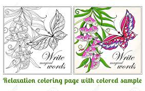 My adult coloring pages include flowers, animals and geometrics. Decorative Flowers Birds And Butterflies Coloring Book For Adult And Older Children Coloring Page With Space For Text With Colored Sample Outline Drawing Vector Illustration Royalty Free Cliparts Vectors And Stock Illustration