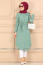 Modaselvim Tunik Kemerli Tesettur Tunik 2182ms212 Mint Modest Dresses Stylish Dress Designs Fancy Kurti