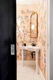 chinoiserie powder room with corner
