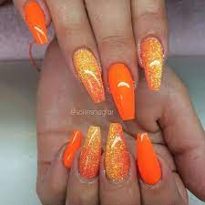 Stilleto nail art design easy orange pro gel trophy cup gold almond. 3 Benitathediva Orange Nails With Ombre Glitter Nail Design Coffin Nail Art Acrylic Nails Orange Acrylic Nails Orange Nails Nails