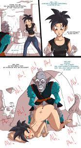 1boy 1girls age difference black hair blush clothed male nude  female comic cum cum in pussy cum inside cumshot dialogue doggy style  dragon ball dragon ball xenoverse dragon ball