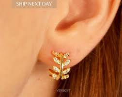 Olive Leaf Huggie Hoop Earrings