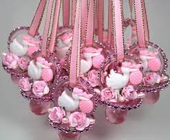Pink Baby Shower Pacifiers Necklace 12 Pcs Baby Shower Games Rhinestone Mesh Pacifiers Stor Pink Baby Shower Baby Shower Souvenirs Baby Shower Princess
