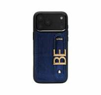 GLAM. Personalized Leather iPhone Case - Navy Blue/Gold