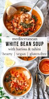 Mediterranean White Bean Soup With Harissa Tahini Vegan Zen And Zaatar Recipe White Bean Soup Vegan Soup Recipes Vegetarian Recipes