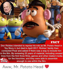 Mr & mrs potato head toy story movie poster collection x2 posters: Fact Don Rickles Intended To Reprise His Role As Mr Potato Head In Toy Story 4 But Died In April 2017 Rickles Family Then Contacted Pixar And Asked If There Was A