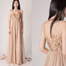 Bridesmaid Dress Pale Khaki Chiffon Dress Wedding Dress Etsy Dresses Bridesmaid Dresses Lace Evening Dresses