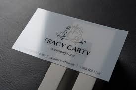 A logo and tagline is the best way to do it. Elegant Transparent Plastic Name Card Design Tracy Carty