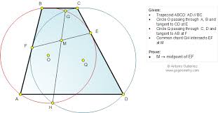 Math Geometry Problem 1031 Trapezoid Intersecting Circles Common Chord Tangent Line Midpoint Parallel Lines Level Sc Geometry Problems Math Tutor Math
