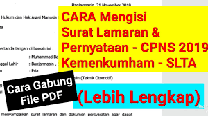 Jadwal pendaftaran cpns online kemenkumham mulai tanggal 11 hingga 25 november 2019. Contoh Cara Mengisi Surat Lamaran Pernyataan Cpns 2019 Slta L Gabung File Pdf Youtube