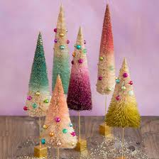Whether all decked out or left on its own, this striking silver christmas tree sparkles like no other. Ombre Sisal Bottlebrush Glitter Trees Holiday Decor Set 6 Nova68 Com