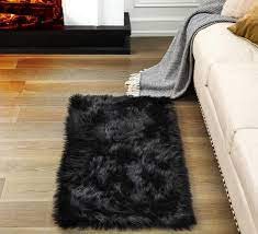 Shop for faux fur rug at bed bath & beyond. Amazon Com Soft Fluffy Rugs Faux Fur Area Rug Fur Rugs For Bedroom Fuzzy Carpet For Living Room Black Rectangle 2x4 Feet Ciicool Kitchen Dining