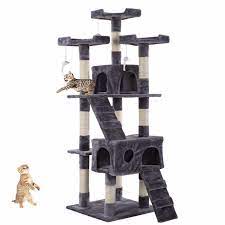 Spatiul de joaca pentru copii reprezinta cadrul in care cei mici isi in cazul in care nu dispuneti de incaperi suficient de mari in casa, locurile de joaca pot fi amplasate in exterior, fie in curte, fie in. Ansamblu De Joaca Pisici 170 Cm Sisal 2 Casute Scarite Gri Alb