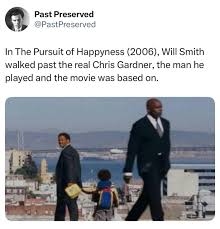 In the 2006 biographical drama The Pursuit of Happyness, which tells the  inspiring true story of Chris Gardner's rise from homelessness to  stockbroker, there's a neat bit of cinema trivia that only
