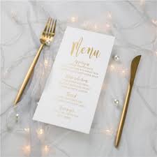At omni los angeles hotel, our culinary and catering professionals take great pride in providing exceptional food and beverage, service and atmosphere. Simple Gold Foil Wedding Menu Cards Swfi004m