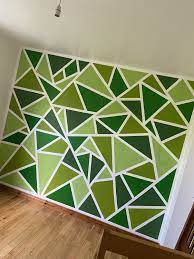 Instead, i wanted an easy, less permanent solution for the dark beige walls in the office. Green Triangle Wall Geometric Wall Paint Bedroom Wall Paint Diy Wall Painting
