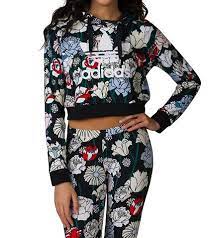 Adidas Womens Crop Hoodie Floral Multi-color Tkan