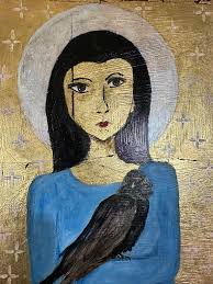 First in a series- Raven Icon, 8x10 gold leaf and acrylic