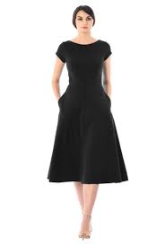 Black A Line Dress With Sleeves Princess Seamed Cotton Knit Dress Cotton Knit Dresses Knit Dress Evening Dresses Elegant