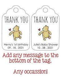 Free baby shower invitation template, pink watercolor flowers, printable editable. Classic Pooh Thank You Favor Tags Birthday Baby Shower Etc Add Any Message Ebay