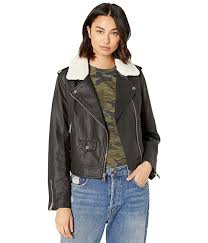 Levi S Asymmetrical Banded Bottom Moto With Sherpa Collar Zappos Com In 2020 High Quality Leather Jacket Leather Jacket Tops