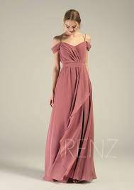 Prom Dress Old Rose Chiffon Bridesmaid Dress Ruched Off Etsy Dusty Pink Bridesmaid Dresses Dusty Rose Dress Dusty Rose Bridesmaid Dresses