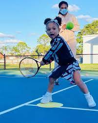 During which she served up lessons on the sport that included tips from williams' father, richard. Serena Williams Watches Daughter Olympia 3 Play Tennis People Com