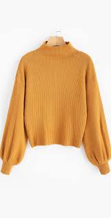 Black And Gold Sweater Dames Solid Lantern Sleeve Mock Neck Plain Sweater Black Gray Cloud Orange Gold Plain Sweaters Women S Outfits By Occasions Fashion