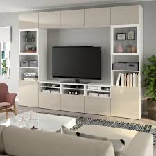 Besta Tv Storage Combination Glass Doors White Selsviken High Gloss Beige Clear Glass 118 1 8x15 3 4x90 1 2 Order Today Ikea Tv Storage Living Room Tv Tv Storage Unit