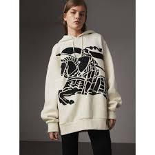 Burberry Equestrian Knight Device Cotton Hooded Sweatshirt In Natural White Modesens Burberry london equestrian knight burgundy mens 100% silk woven necktie tie. equestrian knight device cotton hooded sweatshirt