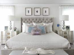 Gray Velvet Tufted Bed With Silver Nightstands Contemporary Bedroom Benjamin Moore Intense Whi Glamourous Bedroom Silver Bedroom Modern Bedroom Furniture