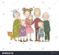 A Happy Family Parents With Children Cute Cartoon Dad Mom Daughter Son And Baby Grandmother And Grandfather Funn Cartoon Mom Cute Cartoon Stick Drawings