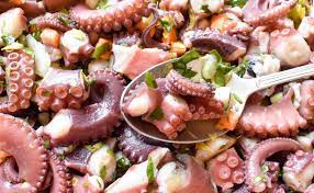 Seafood salad with scallops, red prawns, squid, octopus, fresh chilli & sweet paprika £52.00 warm octopus & potato salad with french beans & datterino tomatoes £25.00 carpaccio & tartare Nonna S Octopus Salad Italian Spoon