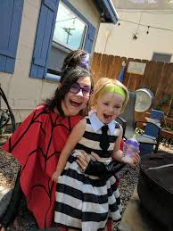 It is basically a red spider web poncho, with hand gloves and tights, as well as boots. Comiccon 17 Cosplay Beetlejuice And Lydia From The Animated Series My Kiddo Would Not Let Me Do Her Make Up Album On Imgur