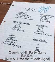 Over The Hill Party Game R A S H M A S H For The Middle Aged Party Games Send Birthday Card Over The Hill