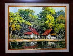 Terlihat dengan jelas rumah penduduk dengan model seragam khas pedesaan. Jual Lukisan Pemandangan Rumah Kampung Di Lapak Zona Perkutut Bukalapak