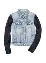 Talula Harlem Jacket Now Available At Aritzia Com Distressed Denim Jacket Leather Sleeve Jacket Denim Jacket