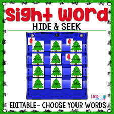 Sight Word Editable Hide Seek Pocket Chart Cards Christmas Theme