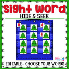 sight word editable hide seek pocket chart cards christmas theme