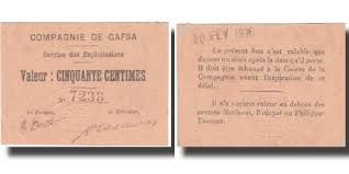 Cérès 50 centimes epreuves , essais. Banknote Tunisia Gafsa 50 Centimes Valeur Faciale 1916 1916 02 10