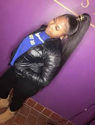 A ponytail with bangs is a hairstyle where the hair is pulled back from the face, gathered at the back of taking a healthy section from the back of ponytail, i wrapped it around to create the genie effect. Genie Ponytail Girl Hairstyles Weave Ponytail Hairstyles Hair Styles