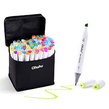 Ohuhu 60 Colors Dual Tips Permanent Marker Pens Art Markers Highlighters With Carrying Case For Drawing Sketching Adult Coloring Highlighting And