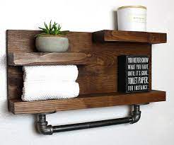 Vdomus tempered glass bathroom shelf, 2 tier shelf with towel bar wall mounted shower storage 15.2 by 5 inches, with anodic oxidation. Bathroom Shelf With Industrial Farmhouse Towel Bar Country Etsy Farmhouse Towel Bars Industrial Farmhouse Towel Bar
