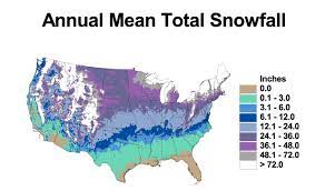 Annual Us Snowfall States In Usa Snowfall How Much Snow