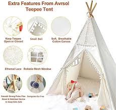Imagine the good old days, when kids could hide and seek, use their creativity for make believe games, camp for fun, well now you can do these games and more with a teepee. Kids Play Teepee Tent Avrsol Lace Teepee Pompom Ball Boho Tent Foldable Tipi Tents For Girl Boy Pricepulse