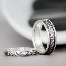 Matching Silver Couple Rings Floral Ring Set Sterling Silver Etsy Sterling Silver Wedding Sets Sterling Silver Wedding Band Wedding Rings Sets His And Hers