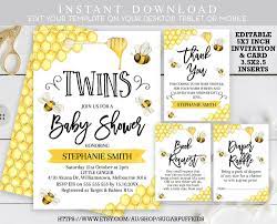 Twins Bee Baby Shower Invitation Instant Twins Baby Shower Etsy Bee Baby Shower Invitations Baby Shower Invitations Twins Baby Shower Invitations