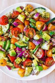 Tomato Cucumber And Avocado Pesto Salad Summer Iloveherbs Glutenfree Spring Salad Pesto Salad Cucumber Avocado Salad