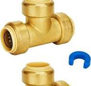 SUNGATOR 1-Inch Push Fit PEX Tee, No Lead Brass Plumbing Pipe Connector T Fittings with Disconnect Clip, Push-to-Connect, Copper, CPVC (2-Pack)